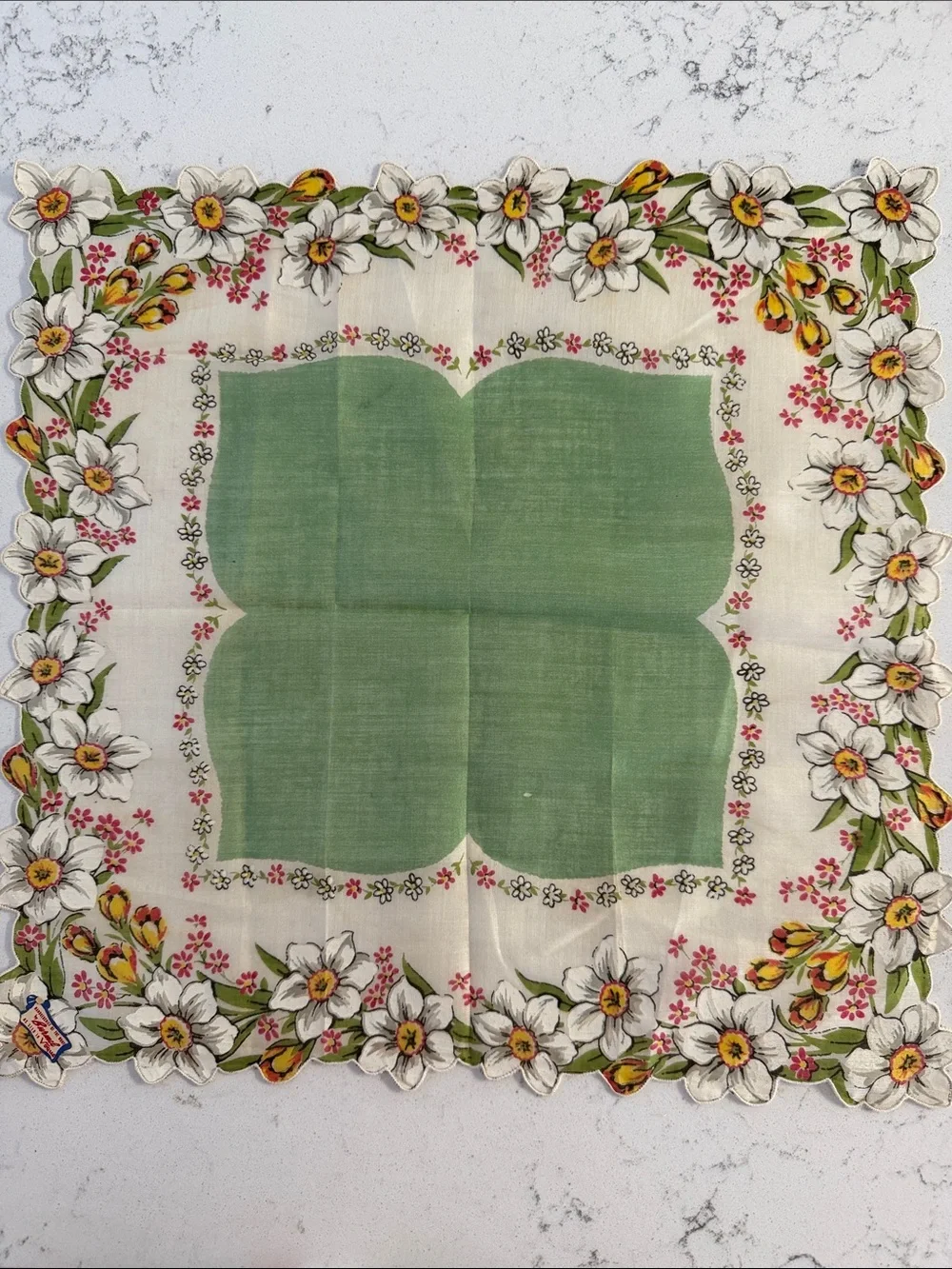Vintage Burmel as seen in Vogue 2pc Floral Cotton Handkerchief Set - Green/Pink
